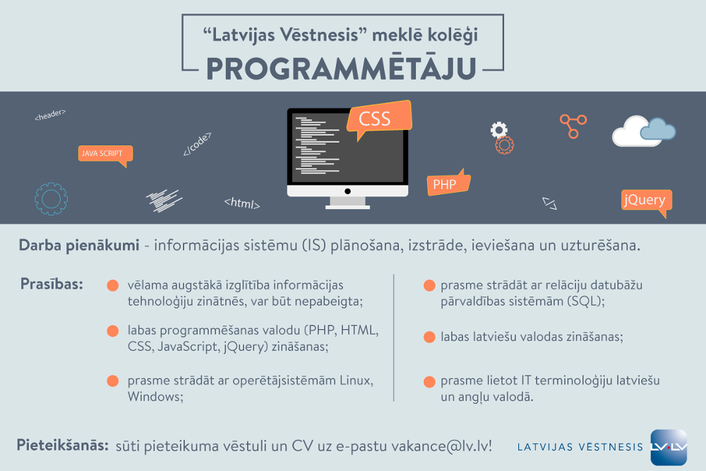 “Latvijas Vēstnesis” meklē kolēģi programmētāja/-as amatā