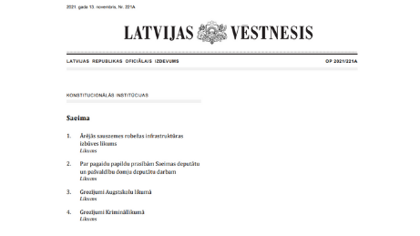  "Latvijas Vēstnesī" izsludināti četri likumi 