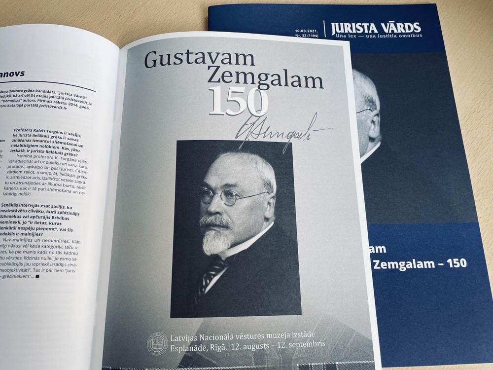 "Jurista Vārda" tematiskais numurs veltīts valstsvīra Gustava Zemgala 150. jubilejai