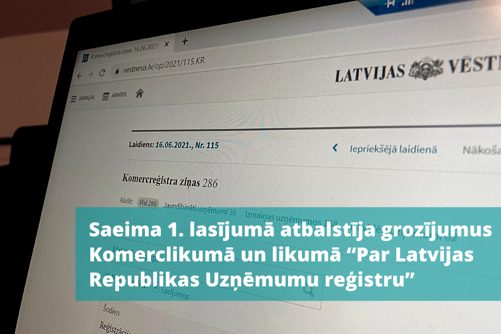 Komercreģistra ziņu izsludināšanu no "Latvijas Vēstneša" paredzēts pārcelt uz Reģistra informācijas tīmekļvietni