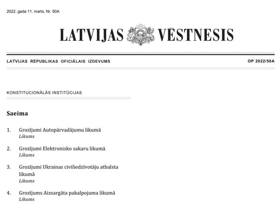 Papildu atbalsta sniegšana Ukrainas bēgļiem: "Latvijas Vēstnesī" izsludināti grozījumi