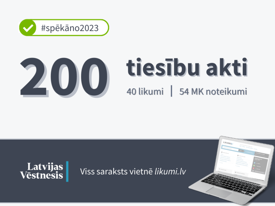 #Spēkāno2023: 1. janvārī stāsies spēkā 200 tiesību akti  