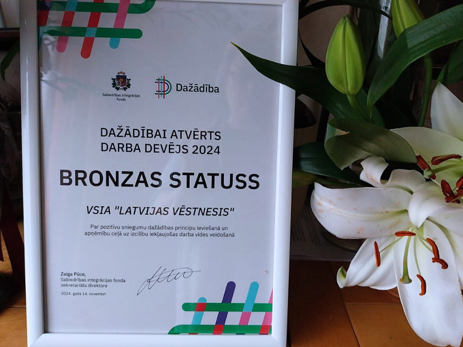 "Latvijas Vēstnesis" saņem bronzas statusu darba devēju kustības "Dažādībā ir spēks!" novērtējumā 