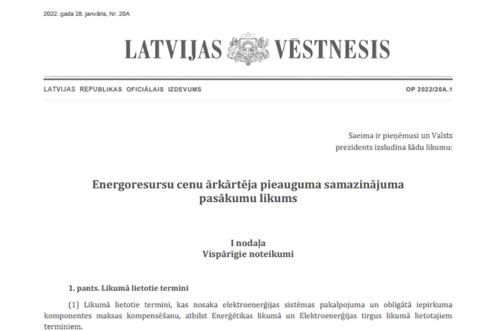 Atbalsts iedzīvotājiem energokrīzes dēļ: "Latvijas Vēstnesī" aktuālās oficiālās publikācijas